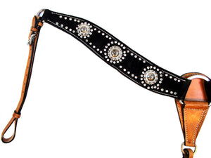 Show Event Trail Black Western Headstall Breast Collar Set