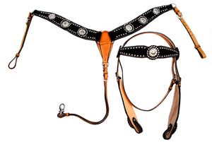 Show Event Trail Black Western Headstall Breast Collar Set