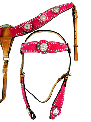 Pink Show Event Trail Western Headstall Breast Collar Set