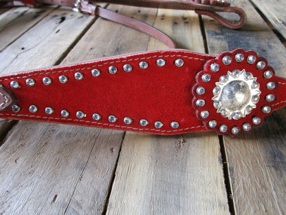 Western-Zaumzeug mit Vorderzeug, rot-silbernes Show-Pferd-Zaumzeug aus Leder