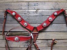 Brida de cuero de caballo de exhibición de plata roja con cuello de pecho occidental