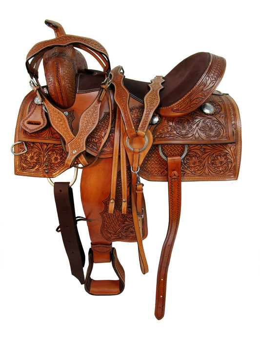 Western Horse Barrel Sattel Pleasure Trail Tooled Leder 15 16 17 18