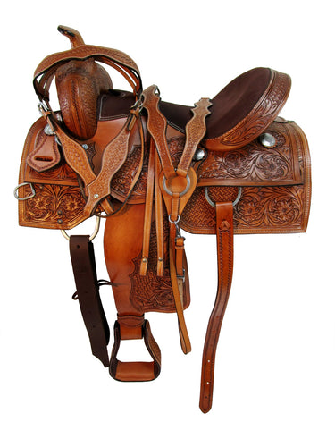 Western Horse Barrel Saddle Pleasure Trail Tooled Leather 15 16 17 18