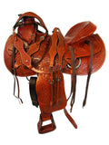 Western-Roping-Sattel, bearbeiteter Leder-Hartsitz, Ranch Working, 15 16 17 18