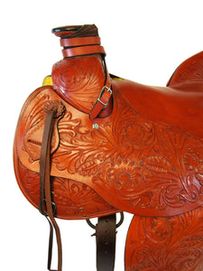 Western Roping Saddle Tooled Leather Hard Seat Ranch Working 15 16 17 18