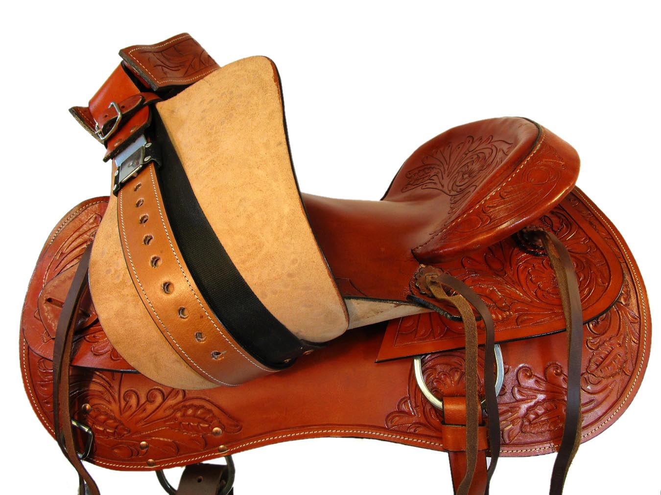Western Roping Saddle Tooled Leather Hard Seat Ranch Working 15 16 17 18