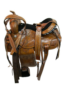 15 16 Show Trail Tooled Pleasure Leather Western Barrel Saddle
