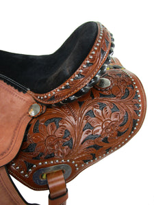 15 16 17 Western Barrel Saddle Show Trail Black Tooled Leather Tack