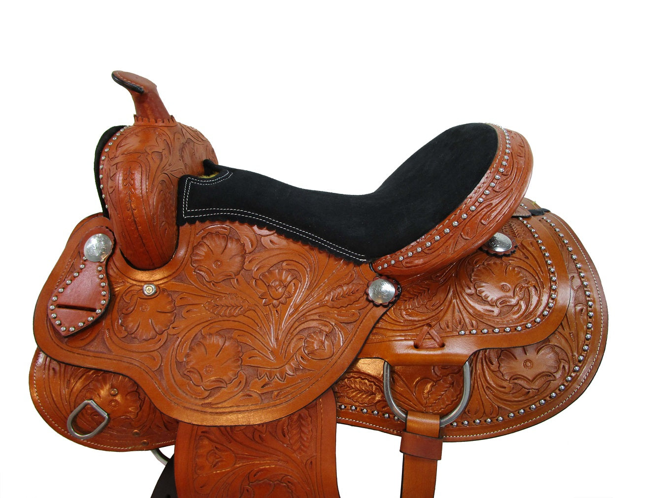 RAHMAT International Barrel Racing Trail Adult Premium Leather Horse Saddle  TREELESS SEAT Available TACK Size 10" To 18" INCHES. (17"inch) その他犬用品 