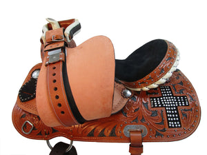 Barrel Racing Show Western Saddle 15 16 Tooled Cowboy Trail Cross Tack