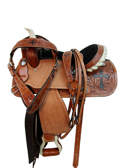 Western Kids Sillín Barrel Racing Pleasure Trail Tack de cuero 13 12 10