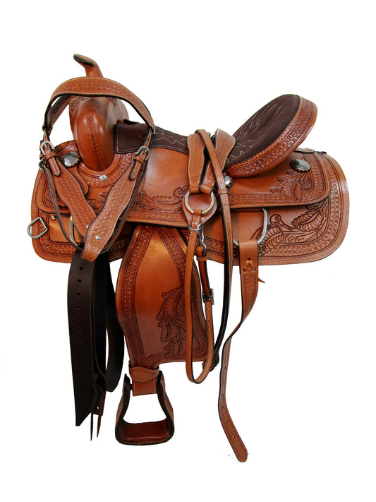 Western 14 13 12 10 Pleasure Barrel Racing Horse Saddle Leather Trail Tack Set