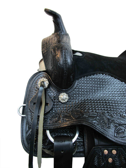 Western Saddle Barrel Racing Trail Horse Leather Black Tack Set 15 16 17 18